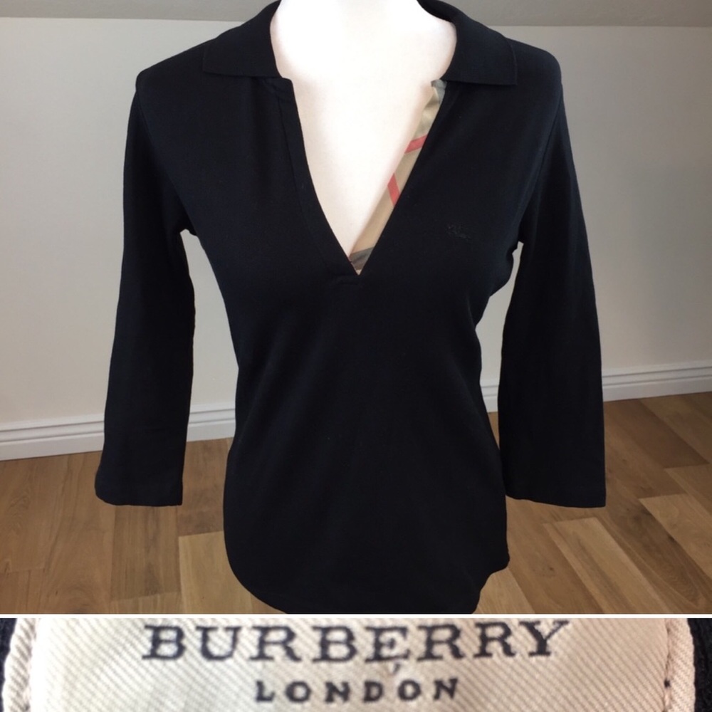Burberry Collared 3/4 Length Sleeve Top Sz S